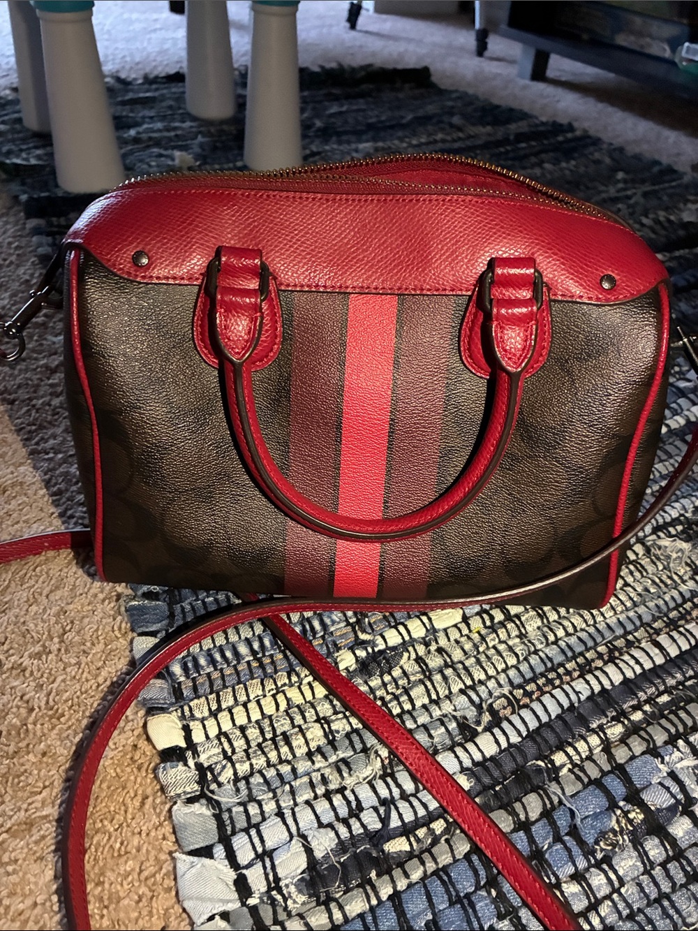 Coach Brown and Red Cherry Signature Satchel - Picture 12 of 13